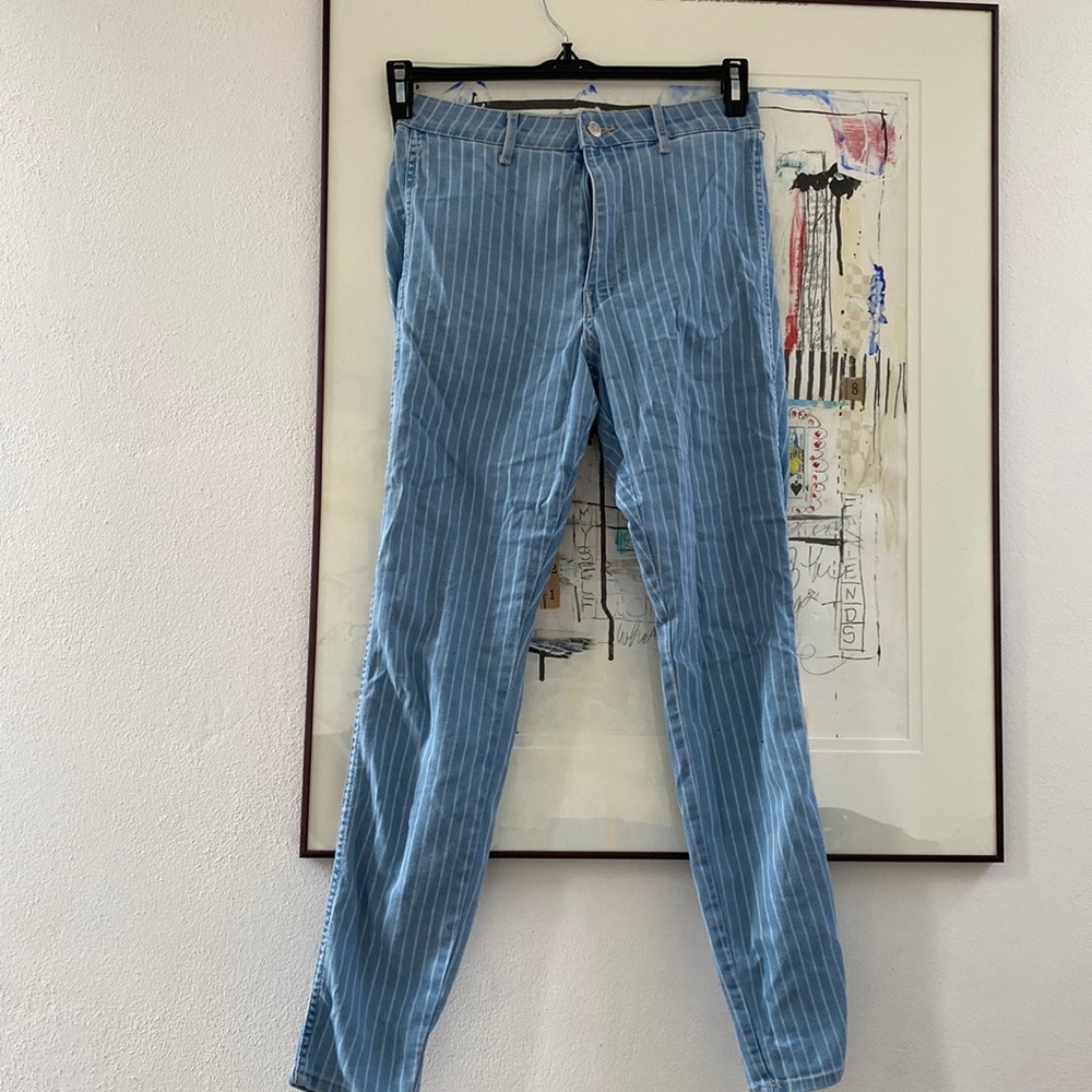 Striped skinny ankle high waist jeans